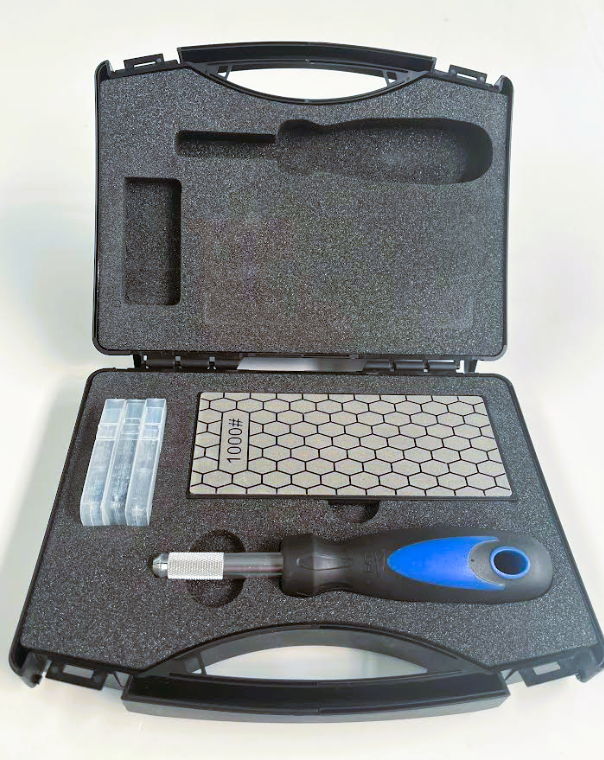 Chisel Set - Medium Cut Back in Case + 30 Various Blades (Sizes 12,16,20mm) & Double Sided Sharpening Stone 400/1000